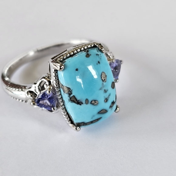 Natural Turquoise Pyrite & Tanzanite Ring in Platinum/925 Sz 9! - Picture 7 of 7